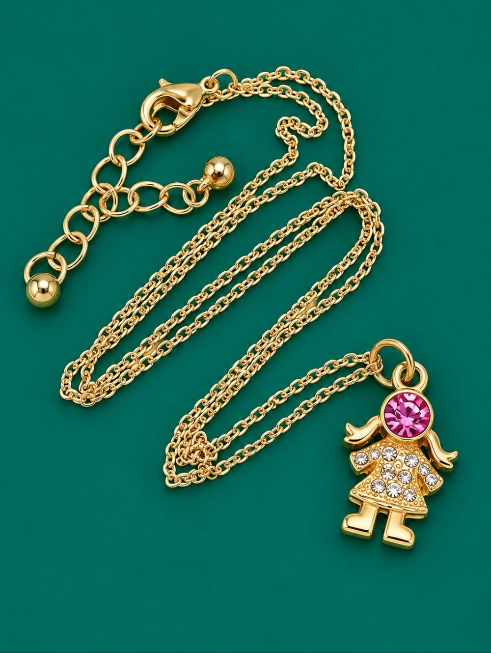 3/$30 Pink Rhinestone Girl Pendant Chain Necklace